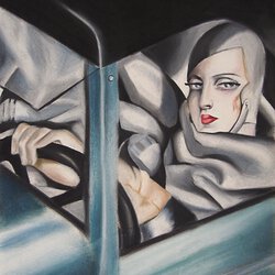 "Selbstportrait im grünen Bugatti" nach Tamara de Lempicka